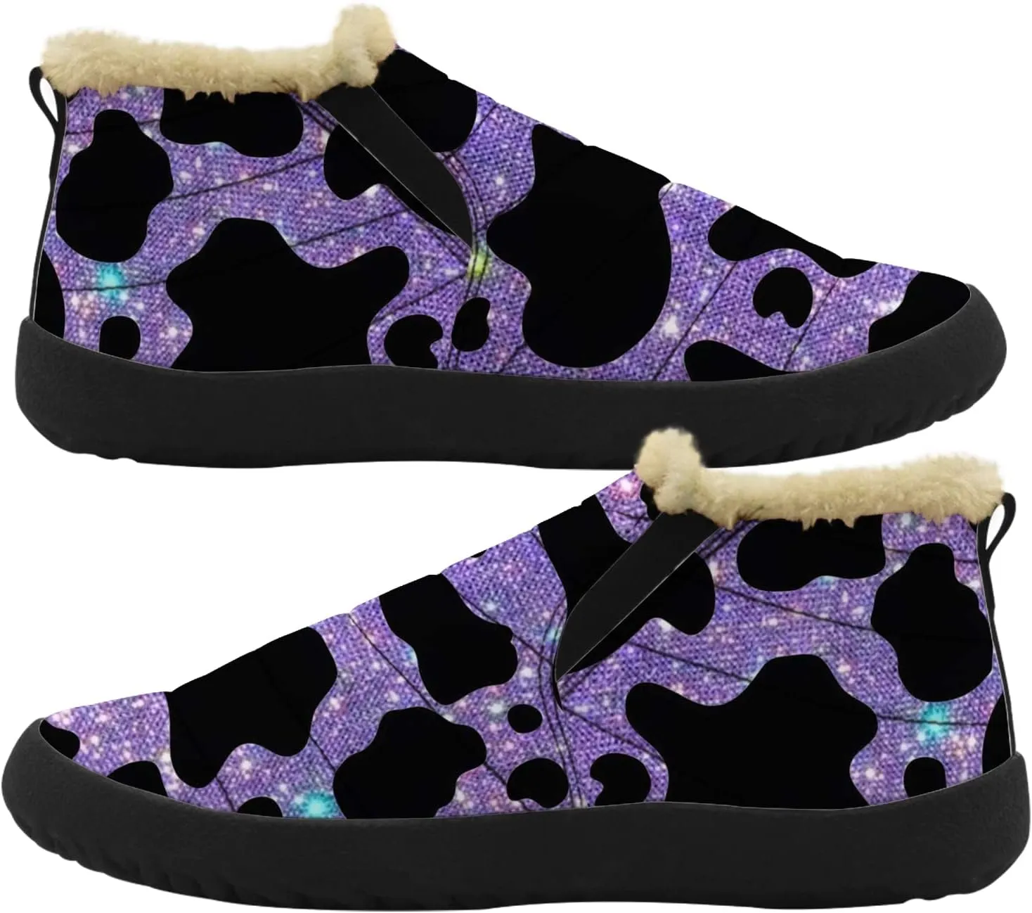 Cow Shoes for Women Men Snow Boots Winter Low Top Fashion Sneakers Slip on Ankle Booties Valentines Day Gifts