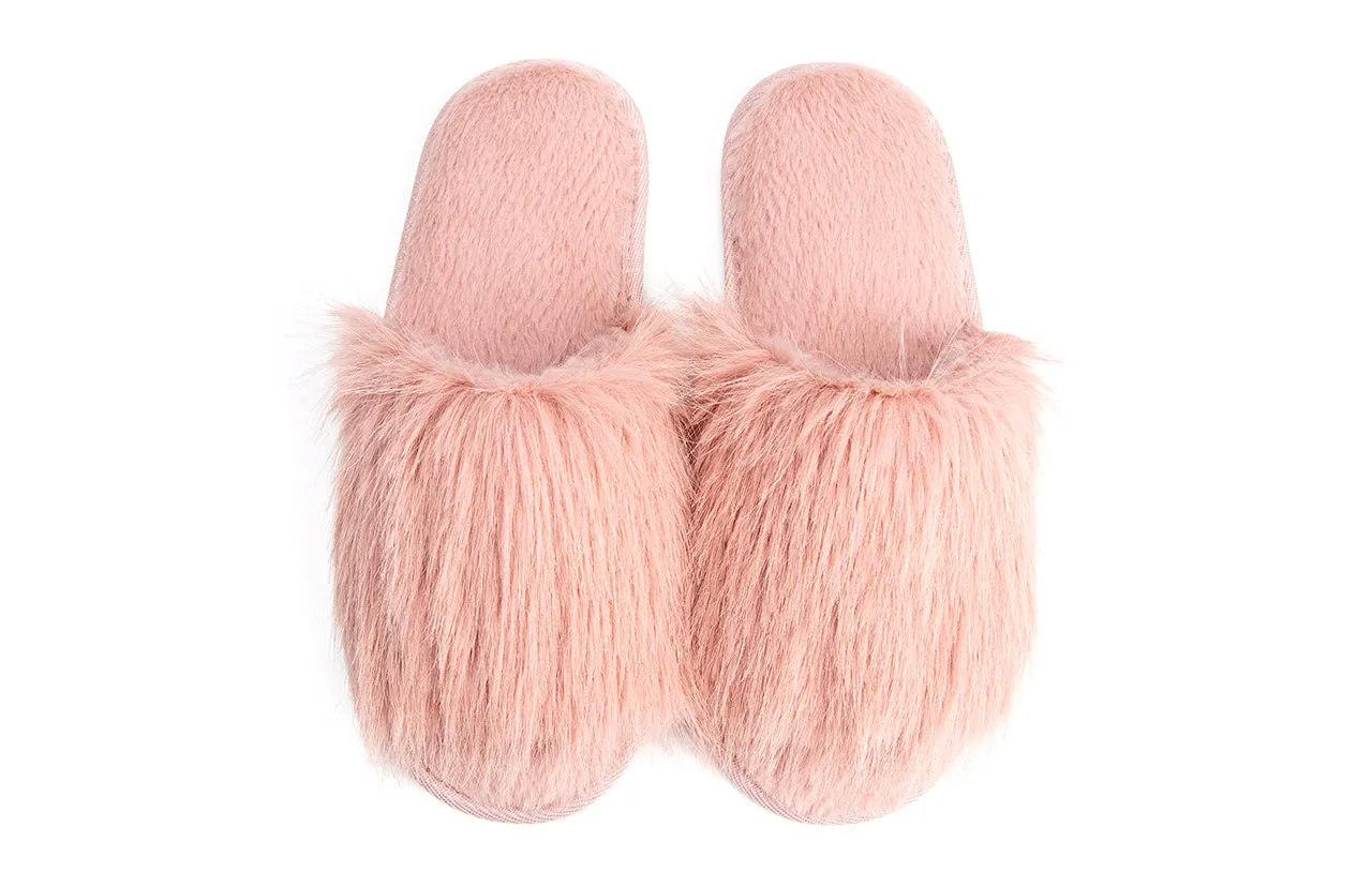 Cozy Chic Fuzzy Slippers for Women - Fizzy Hair Top with Faux Fur Body, Comfortable & Relaxing