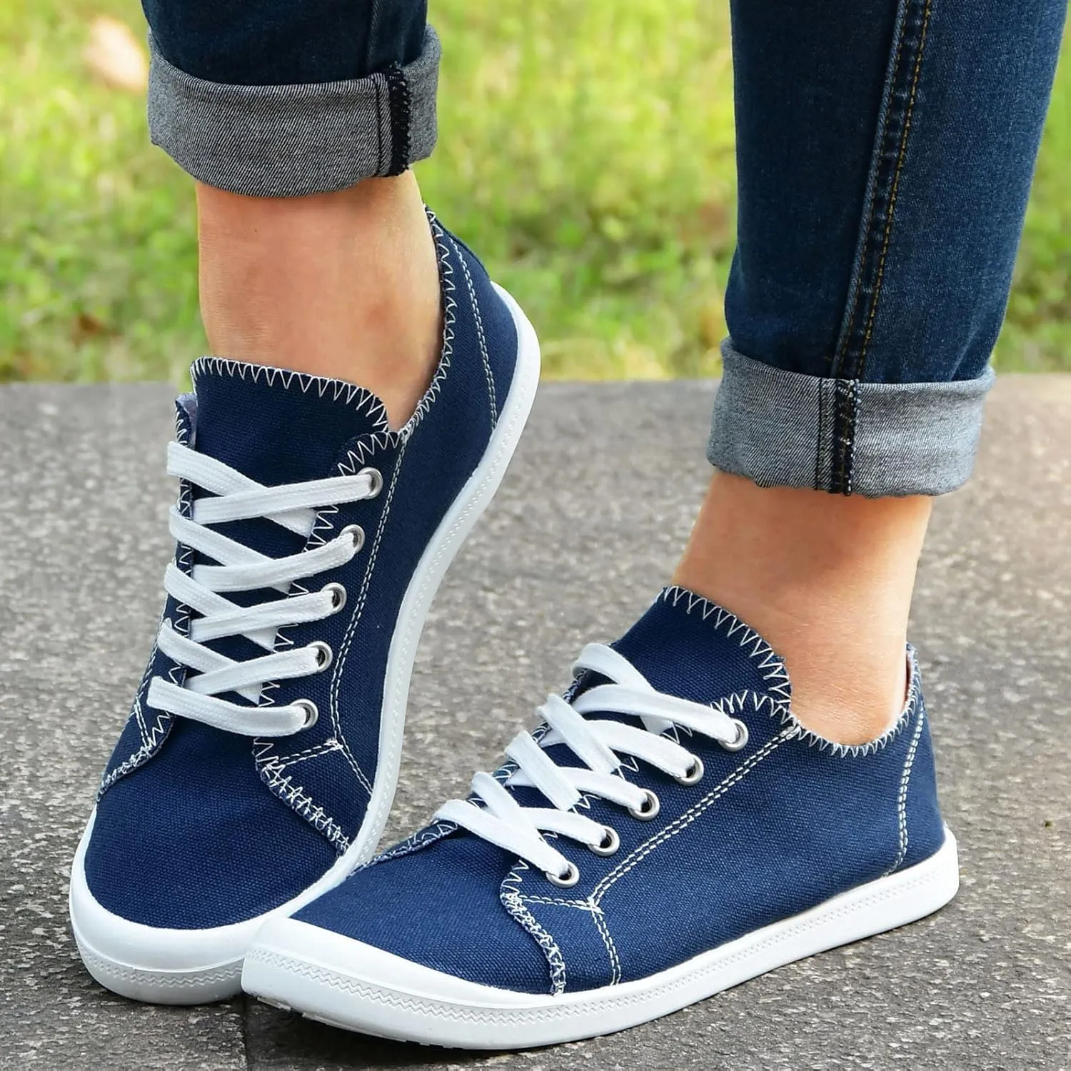 CsgrFagr Shoes Soft Loafers Autumn for Women Solid Color Shoes Vulcanize Ladies Canvas Flat Women's Casual Shoes Toddler Girl Sandals Size 7 (Blue, 8)