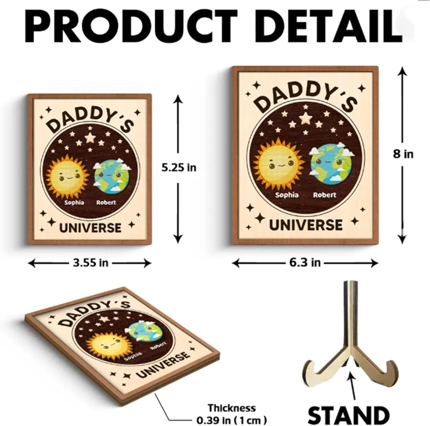 Daddy's Universe Wooden Sign 2 Layer, Personalized Wood Signs with Kids Name, Father's Day Sign, Gift for Dad, Papa, Husband, Grandpa, Father's Day Gift, Birthday, Christmas