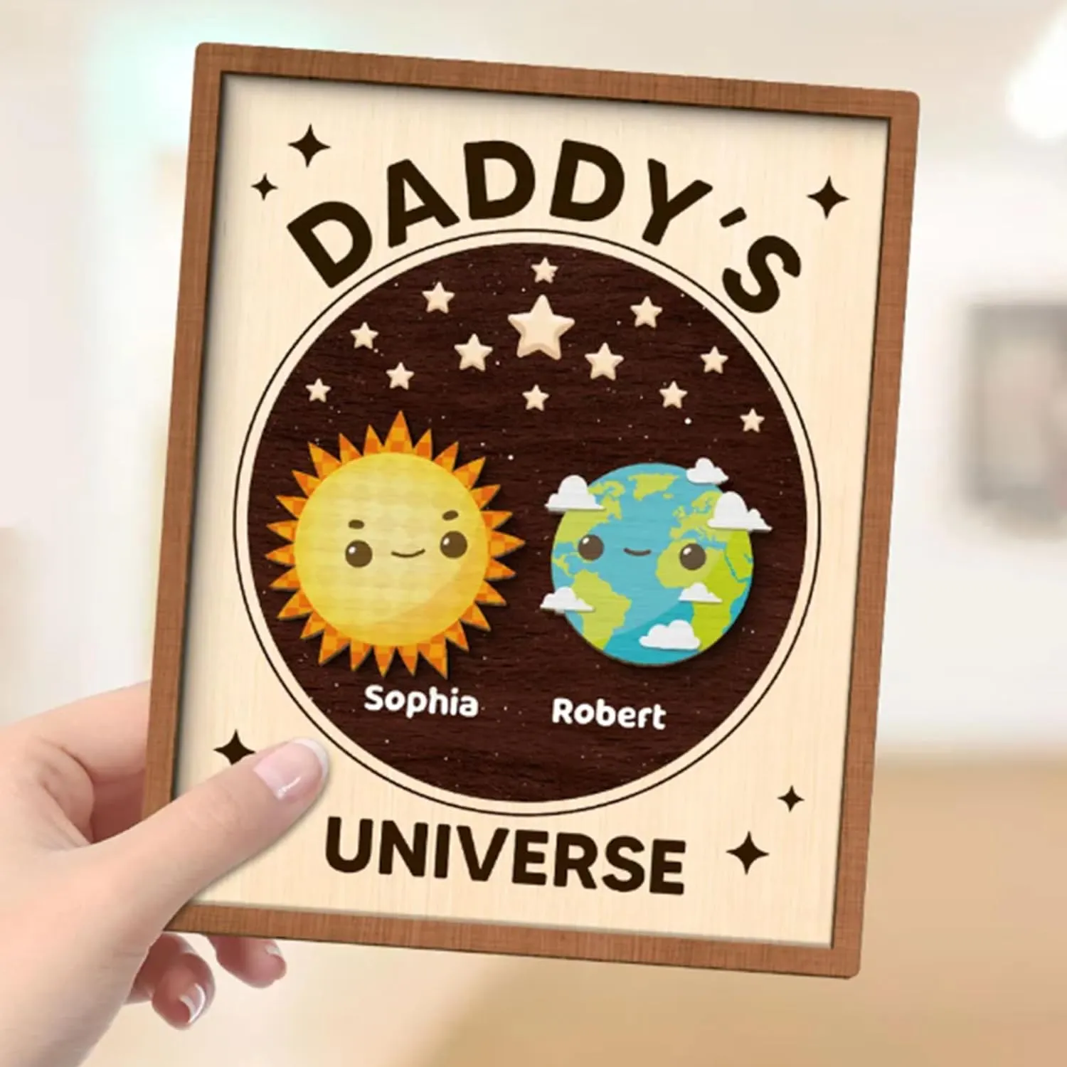 Daddy's Universe Wooden Sign 2 Layer, Personalized Wood Signs with Kids Name, Father's Day Sign, Gift for Dad, Papa, Husband, Grandpa, Father's Day Gift, Birthday, Christmas