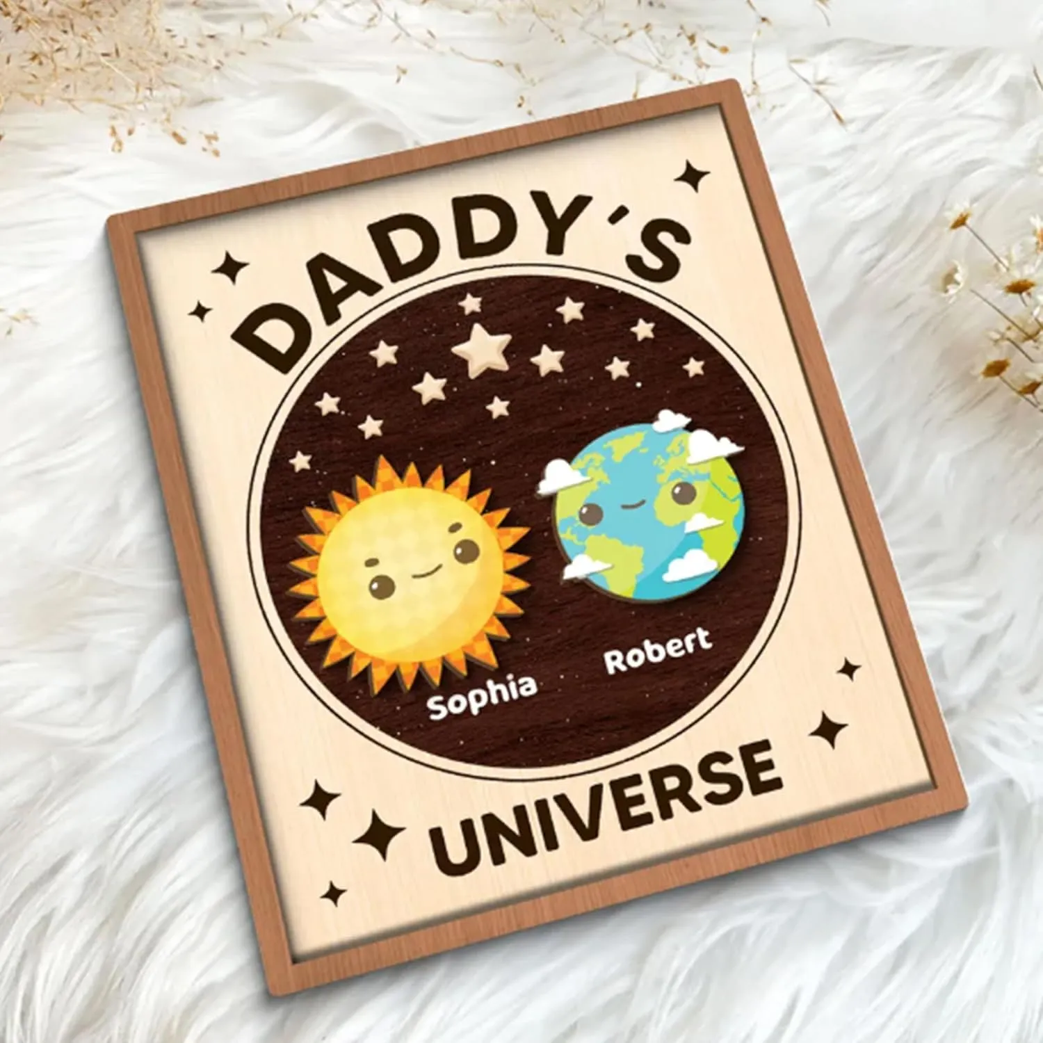 Daddy's Universe Wooden Sign 2 Layer, Personalized Wood Signs with Kids Name, Father's Day Sign, Gift for Dad, Papa, Husband, Grandpa, Father's Day Gift, Birthday, Christmas