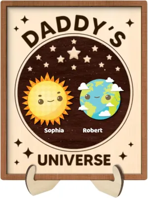 Daddy's Universe Wooden Sign 2 Layer, Personalized Wood Signs with Kids Name, Father's Day Sign, Gift for Dad, Papa, Husband, Grandpa, Father's Day Gift, Birthday, Christmas