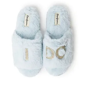 Dearfoams Women's Bridal I Do & I Do Crew Giftable Slide Slipper, I Do Blue, Large