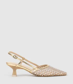 DESTELLAR60 Crystal Mesh Slingback in Platino