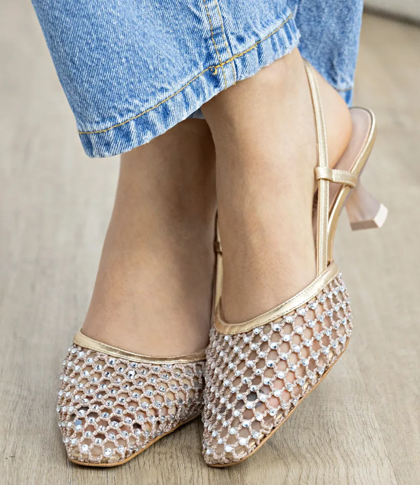 DESTELLAR60 Crystal Mesh Slingback in Platino