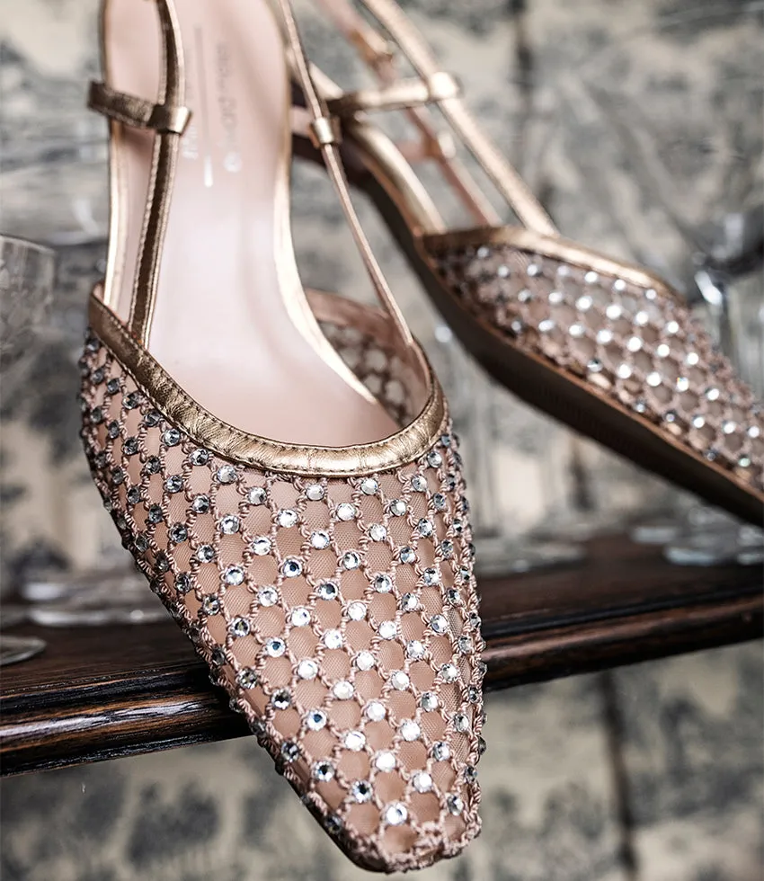 DESTELLAR60 Crystal Mesh Slingback in Platino
