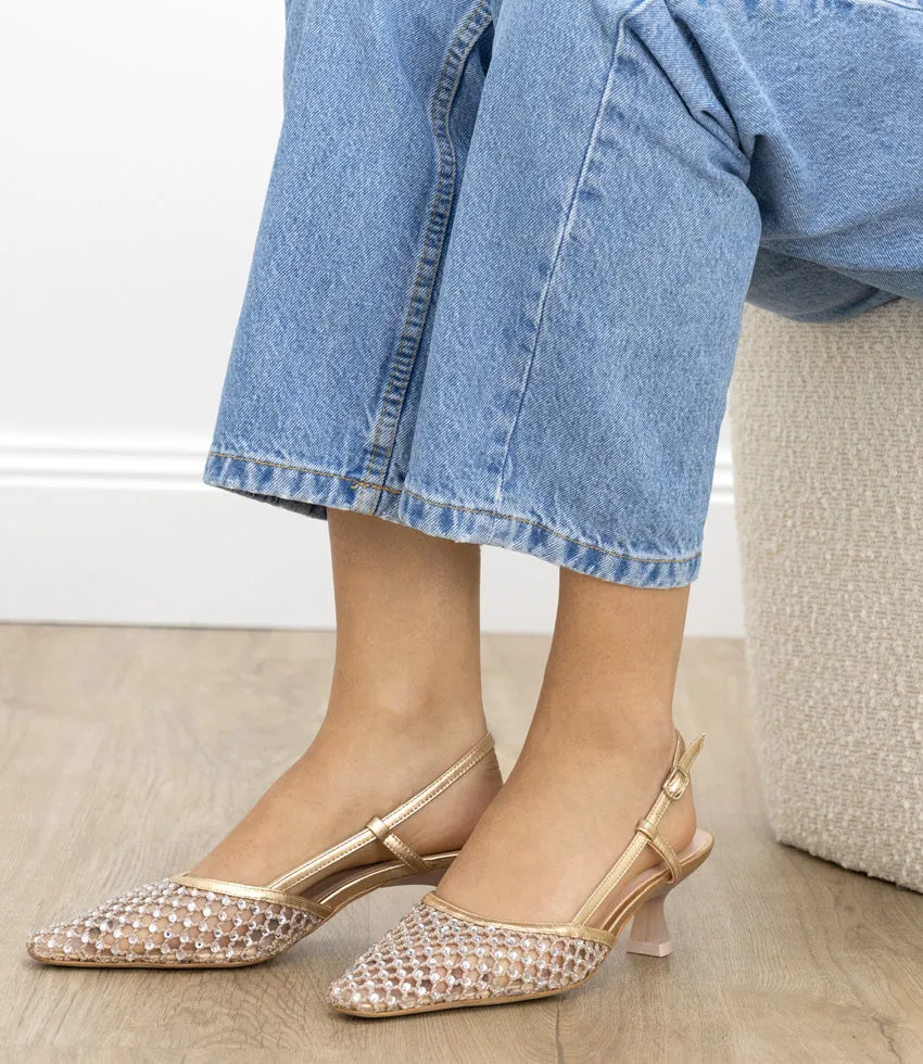 DESTELLAR60 Crystal Mesh Slingback in Platino
