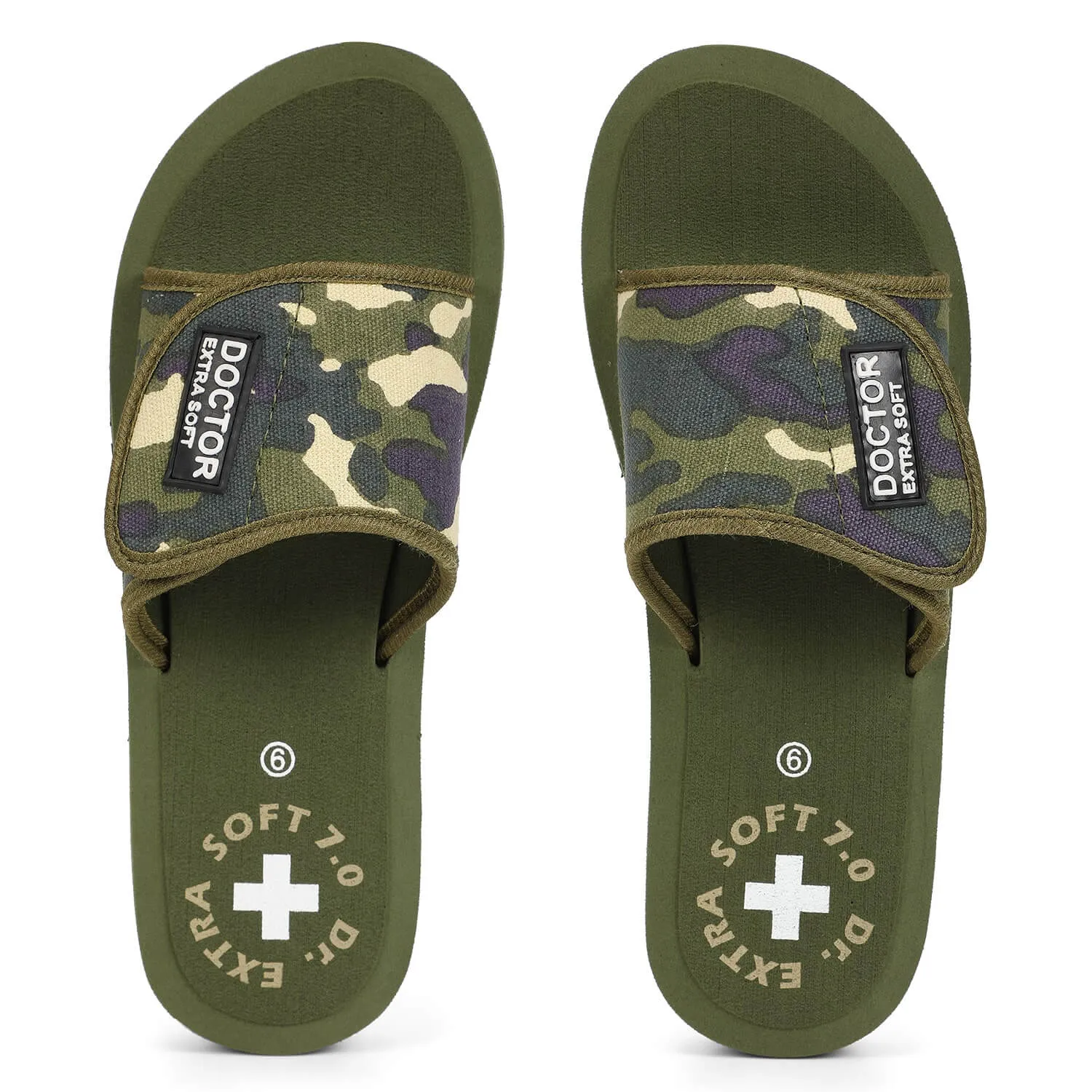 DOCTOR EXTRA SOFT D-54 Women's Camo Slippers Comfortable For Pregnancy Swelling With Adjustable Velcro Straps Camouflaged Sliders