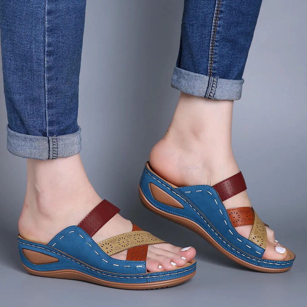 elveswallet Retro multi-color spliced slippers