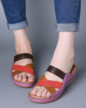 elveswallet Retro multi-color spliced slippers