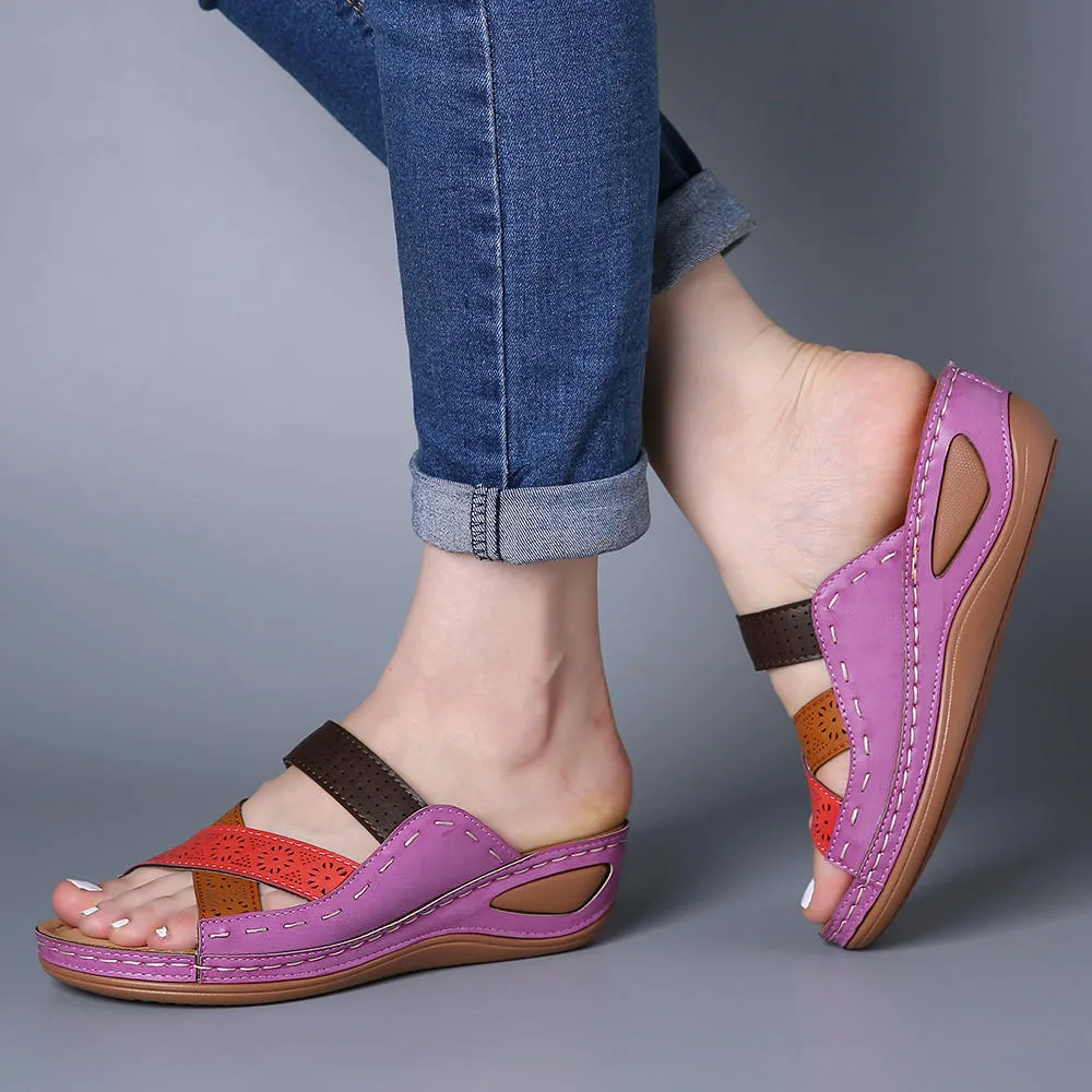 elveswallet Retro multi-color spliced slippers