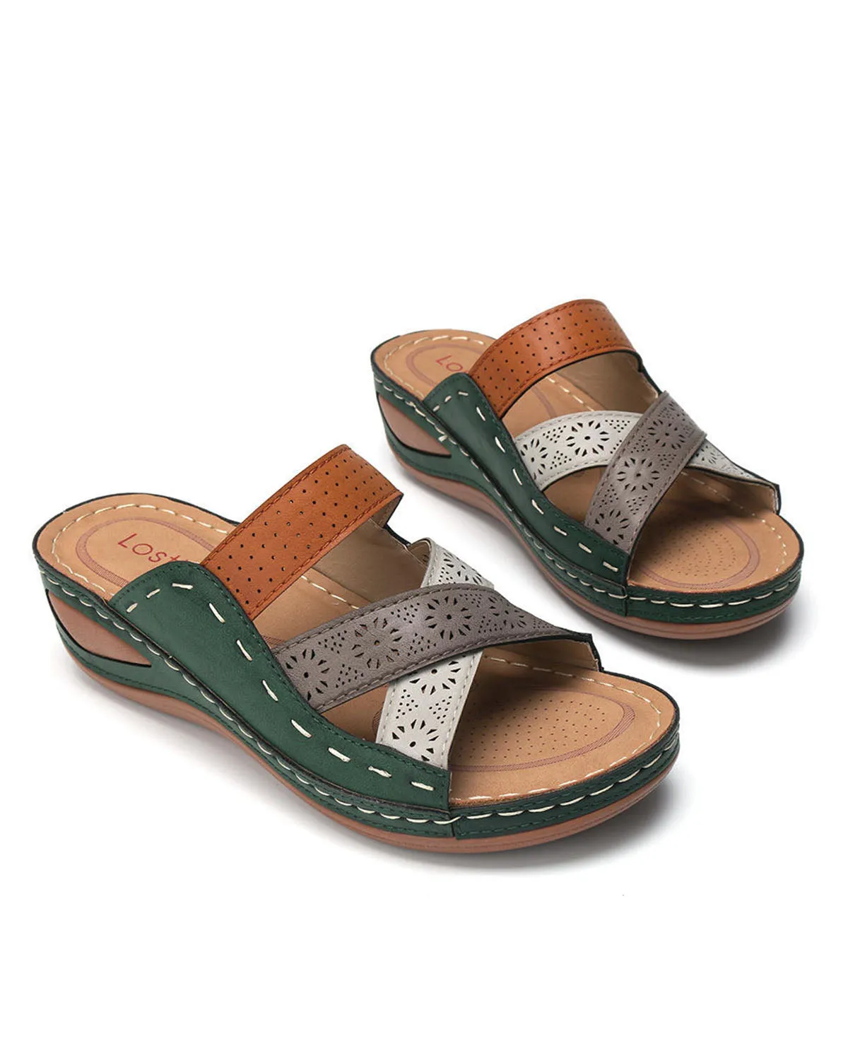 elveswallet Retro multi-color spliced slippers