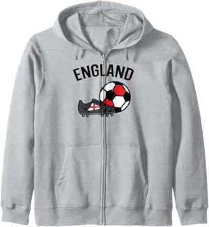 England Flag Soccer Ball Shoes Football Fan Men Women Kids Zip Hoodie