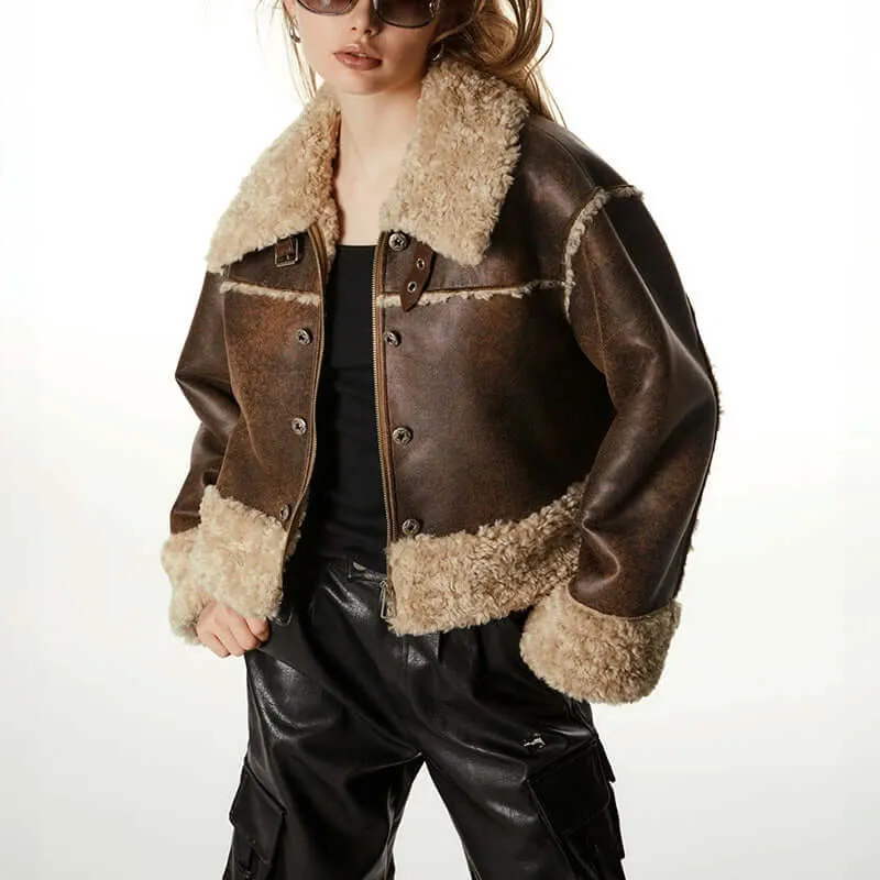Faux Fur Leather Biker Jacket