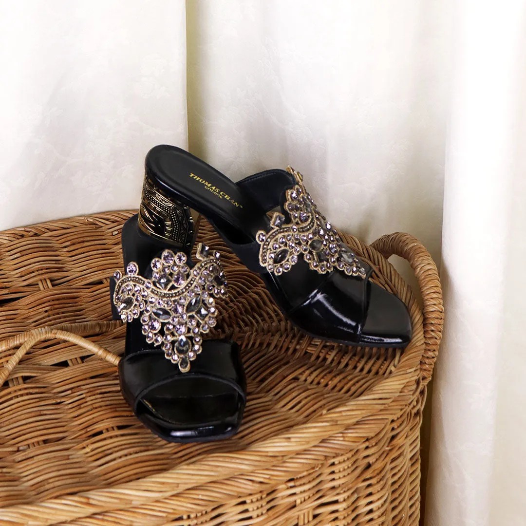 Glamour Vintage Rhinestone Block Heels 2" inch [Dinner Series]