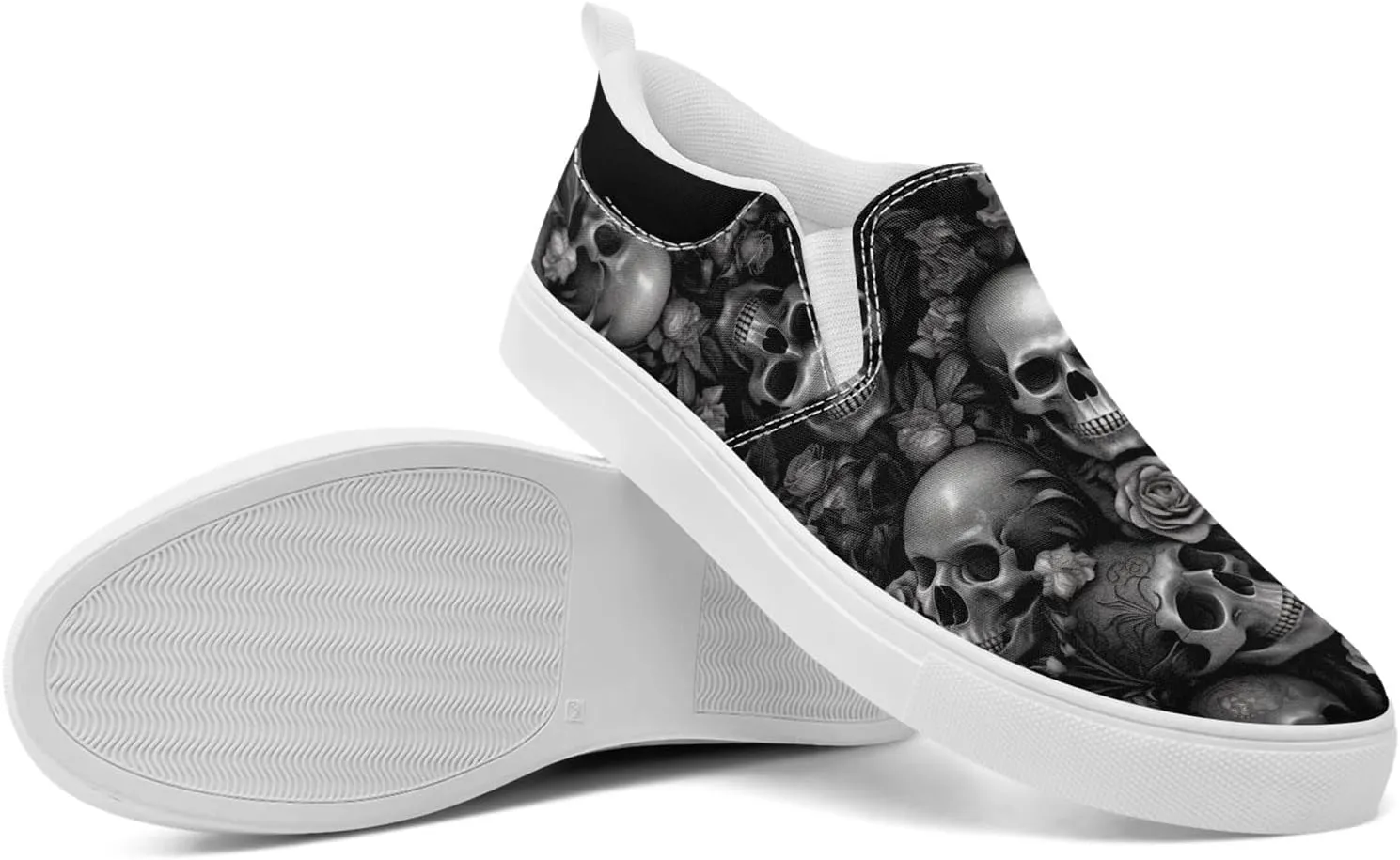Gothic Low-Top Canvas Shoes for MenWomen Skull Floral Slip-On Sneakers Lightweight Comfort Streetwear Footwear