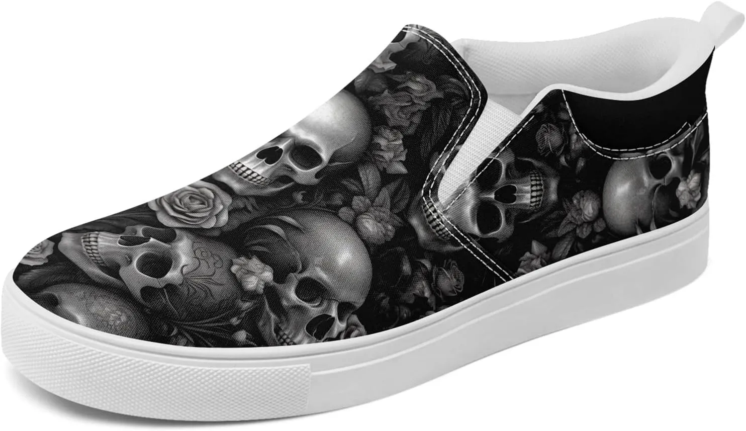 Gothic Low-Top Canvas Shoes for MenWomen Skull Floral Slip-On Sneakers Lightweight Comfort Streetwear Footwear