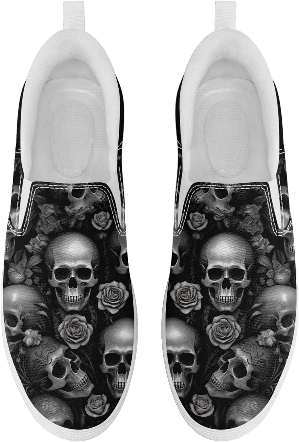 Gothic Low-Top Canvas Shoes for MenWomen Skull Floral Slip-On Sneakers Lightweight Comfort Streetwear Footwear