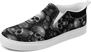 Gothic Low-Top Canvas Shoes for MenWomen Skull Floral Slip-On Sneakers Lightweight Comfort Streetwear Footwear