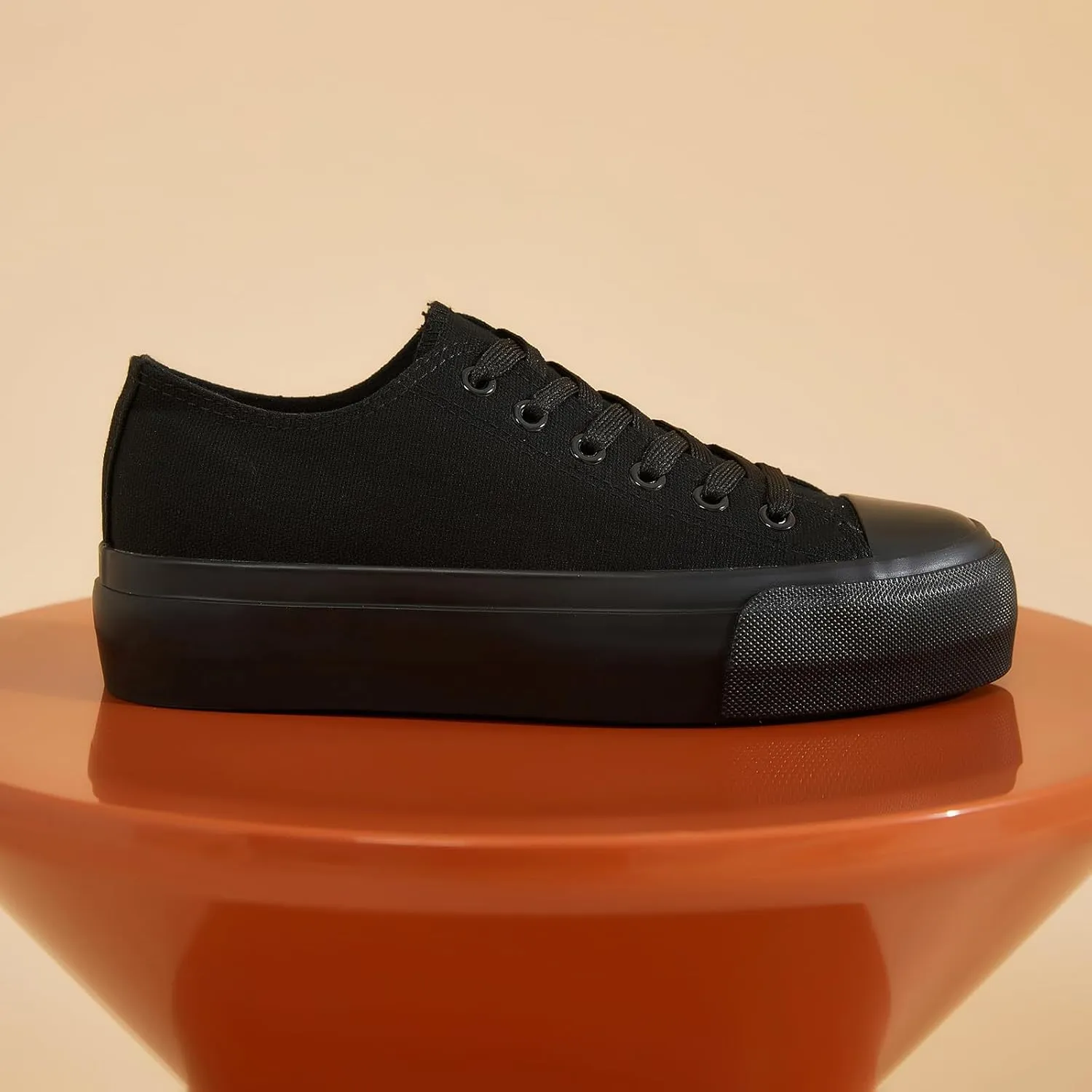 hash bubbie Platform Sneakers for Women White Platform Shoes Low Top Tennis Shoes Non Slip Black Fashion Canvas Sneakers