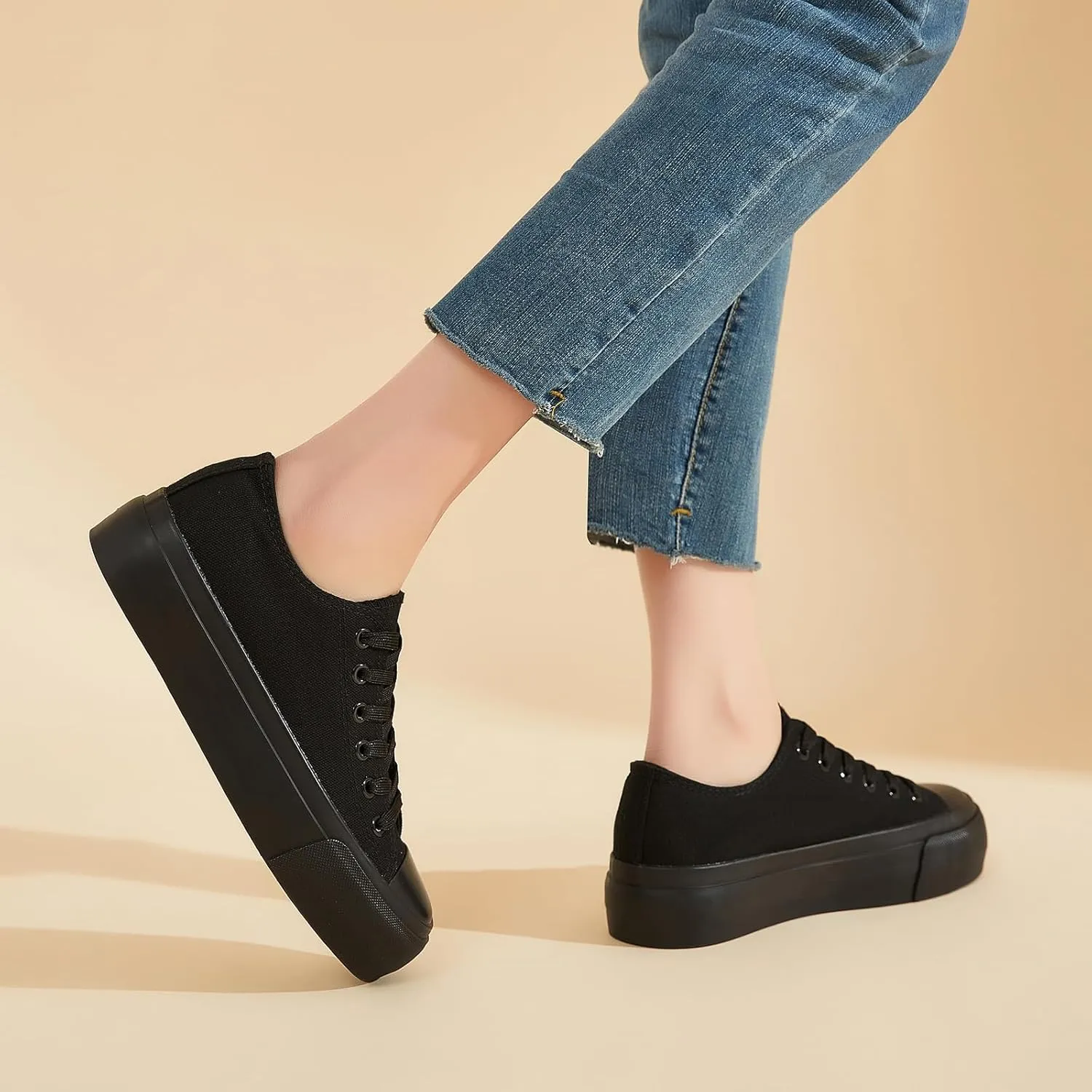 hash bubbie Platform Sneakers for Women White Platform Shoes Low Top Tennis Shoes Non Slip Black Fashion Canvas Sneakers