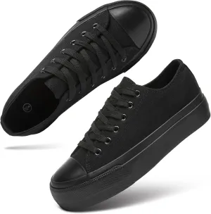 hash bubbie Platform Sneakers for Women White Platform Shoes Low Top Tennis Shoes Non Slip Black Fashion Canvas Sneakers