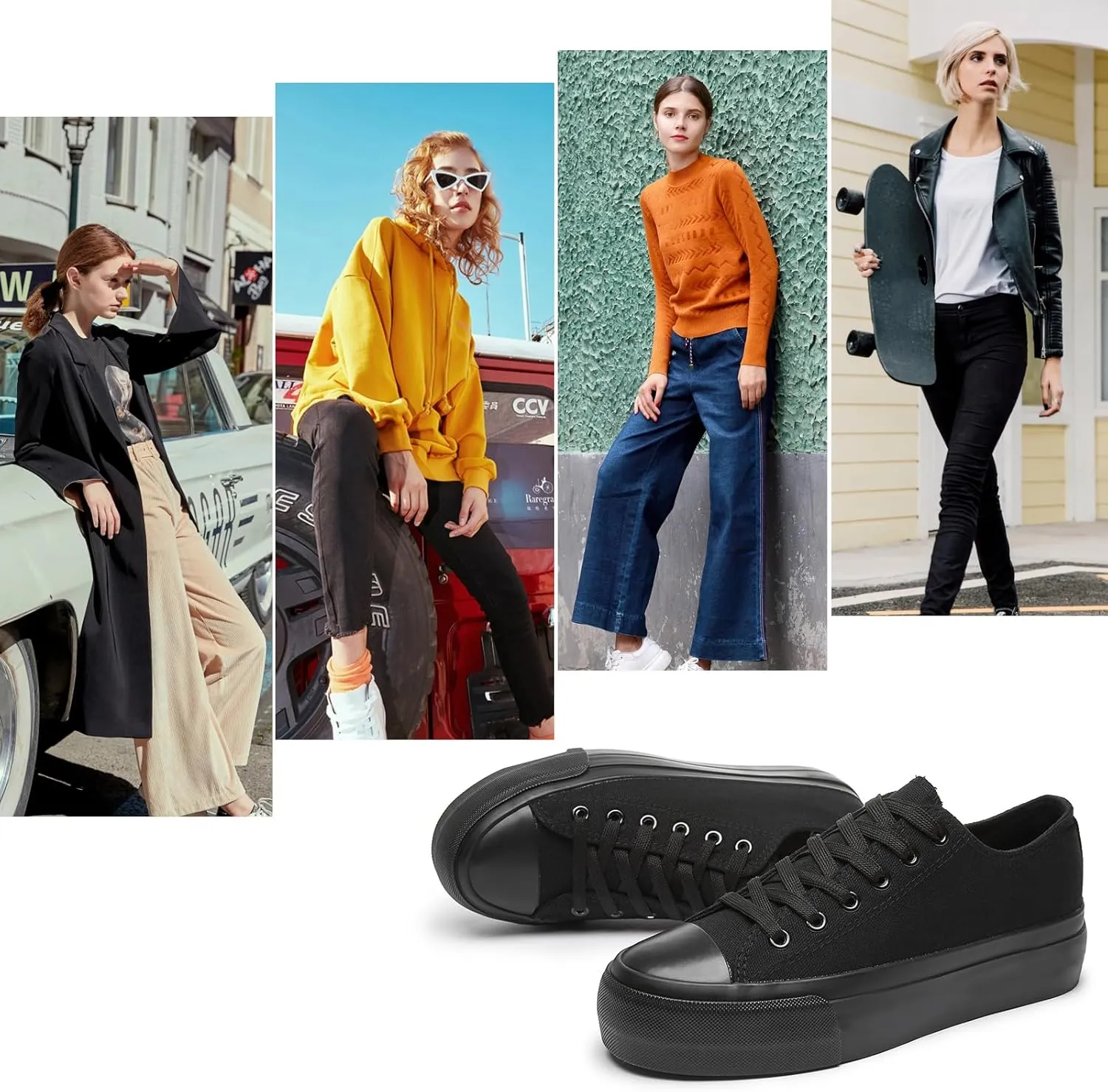 hash bubbie Platform Sneakers for Women White Platform Shoes Low Top Tennis Shoes Non Slip Black Fashion Canvas Sneakers