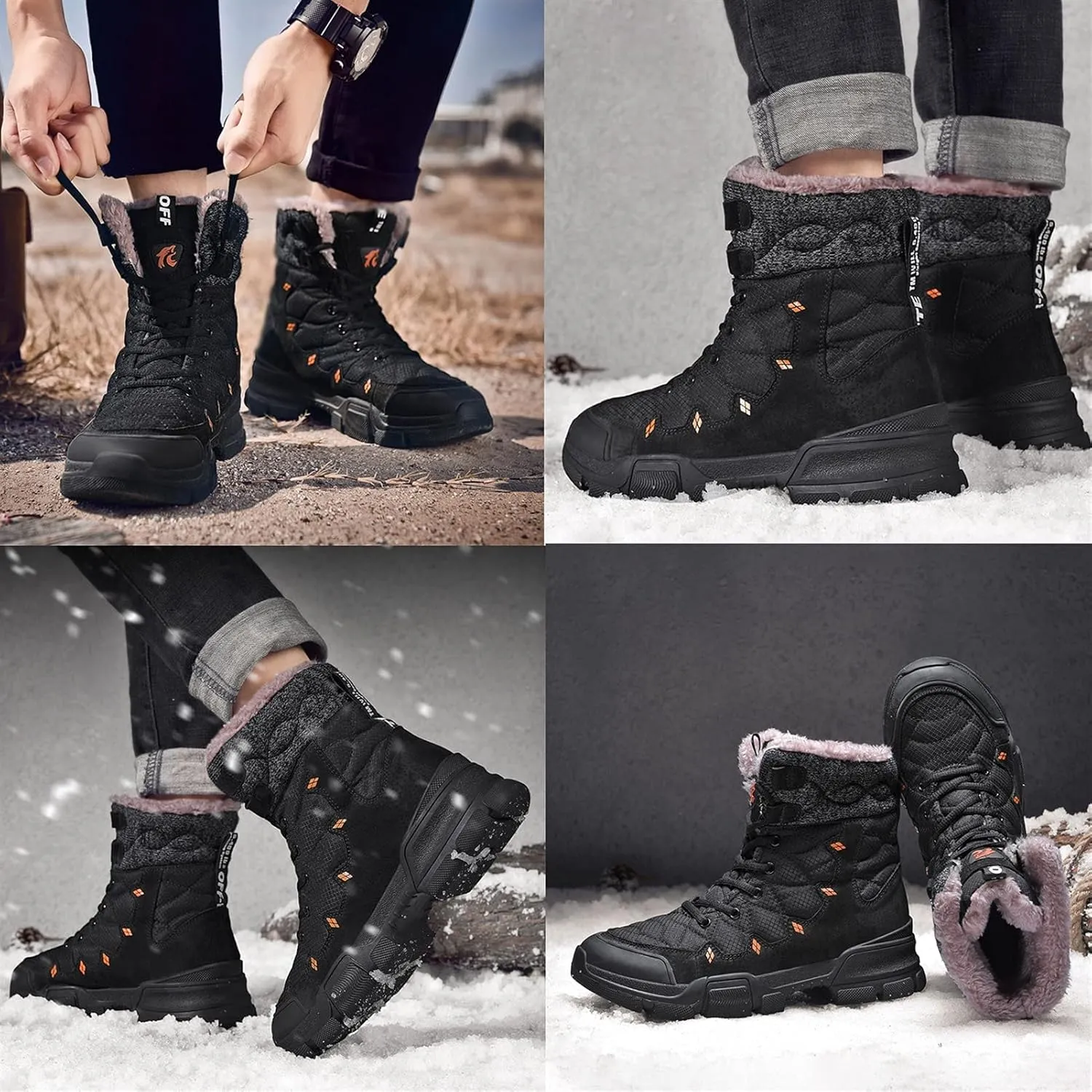 High Rise Hiking Boots, High- top Snow Boots, Mens Winter Warm Water Repellent Lace Up Walking Footwear, for Camping,Trekking, Hiking in Cold Weather (Color : Black, Size : 41 EUR)
