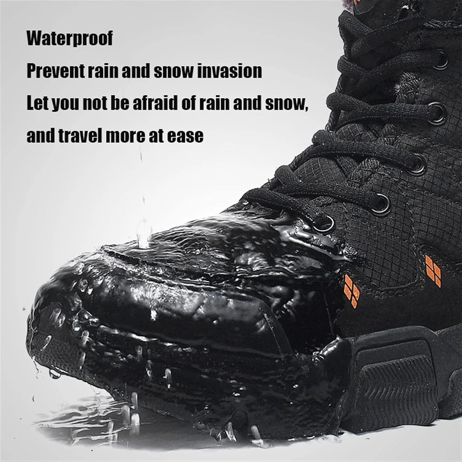 High Rise Hiking Boots, High- top Snow Boots, Mens Winter Warm Water Repellent Lace Up Walking Footwear, for Camping,Trekking, Hiking in Cold Weather (Color : Black, Size : 41 EUR)