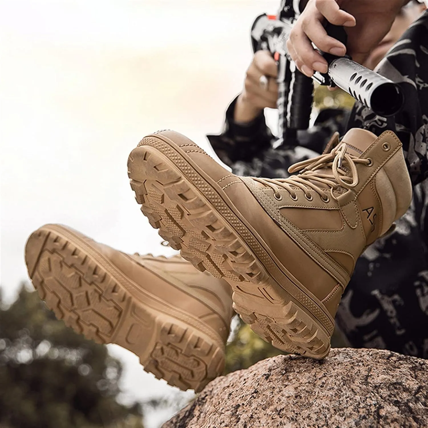 High Rise Hiking Boots, Hiking Boots Mens Waterproof Lightweight, Outdoor High- top Desert Shose, Combat Camping Tactical Climbing Walking Footwear, for Birthday,Father' s Day