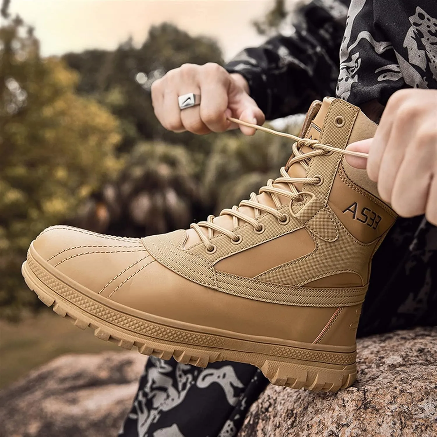 High Rise Hiking Boots, Hiking Boots Mens Waterproof Lightweight, Outdoor High- top Desert Shose, Combat Camping Tactical Climbing Walking Footwear, for Birthday,Father' s Day
