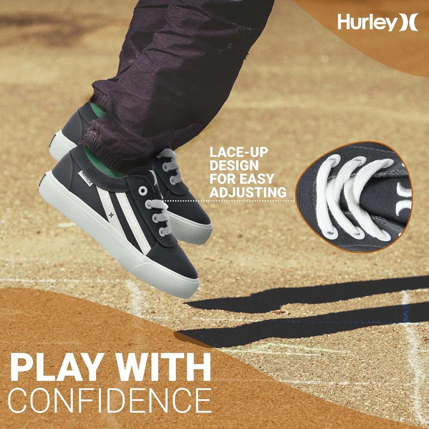 Hurley Boardy Kids Lace Up Canvas Sneakers ?C Low Cut Skateboarding Shoes for Kids, Sports Shoes for Boys and Girls