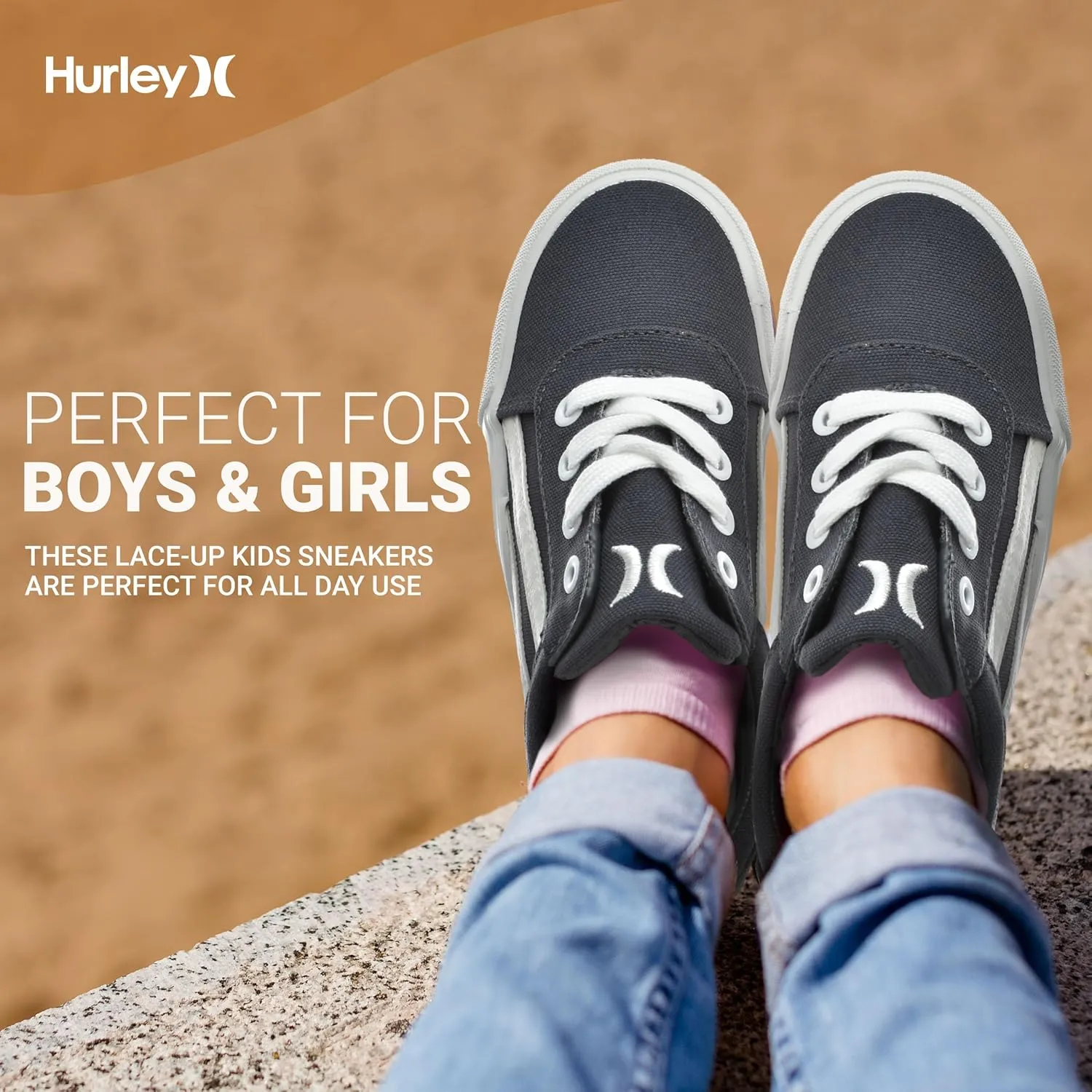 Hurley Boardy Kids Lace Up Canvas Sneakers ?C Low Cut Skateboarding Shoes for Kids, Sports Shoes for Boys and Girls