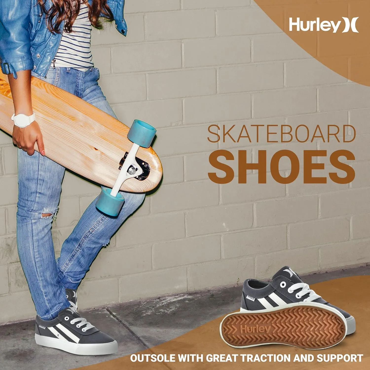 Hurley Boardy Kids Lace Up Canvas Sneakers ?C Low Cut Skateboarding Shoes for Kids, Sports Shoes for Boys and Girls