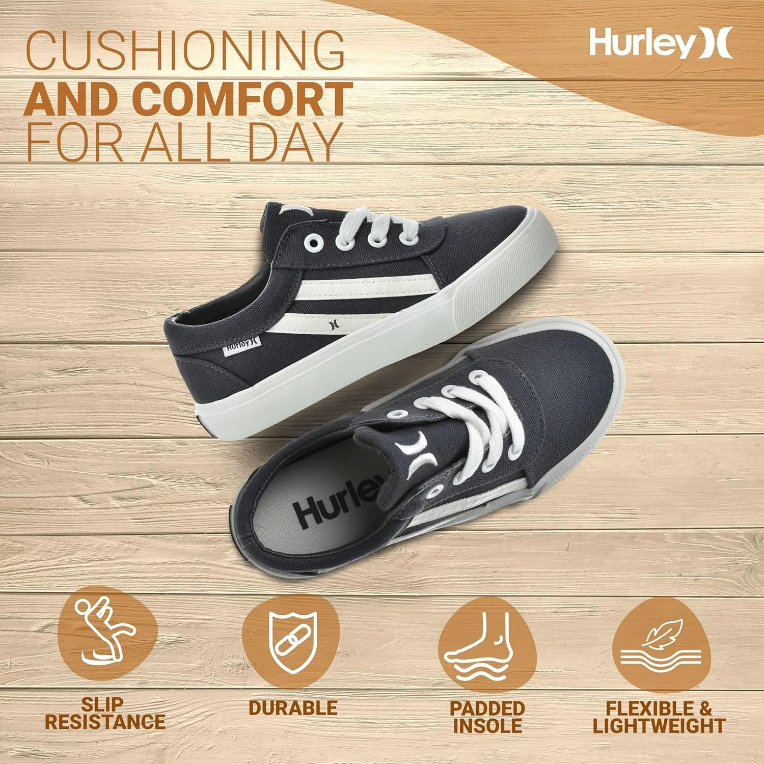 Hurley Boardy Kids Lace Up Canvas Sneakers ?C Low Cut Skateboarding Shoes for Kids, Sports Shoes for Boys and Girls