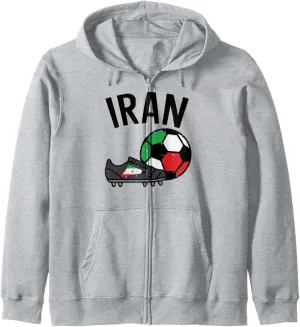 Iran Flag Soccer Ball Shoes Football Fan Men Women Kids Zip Hoodie