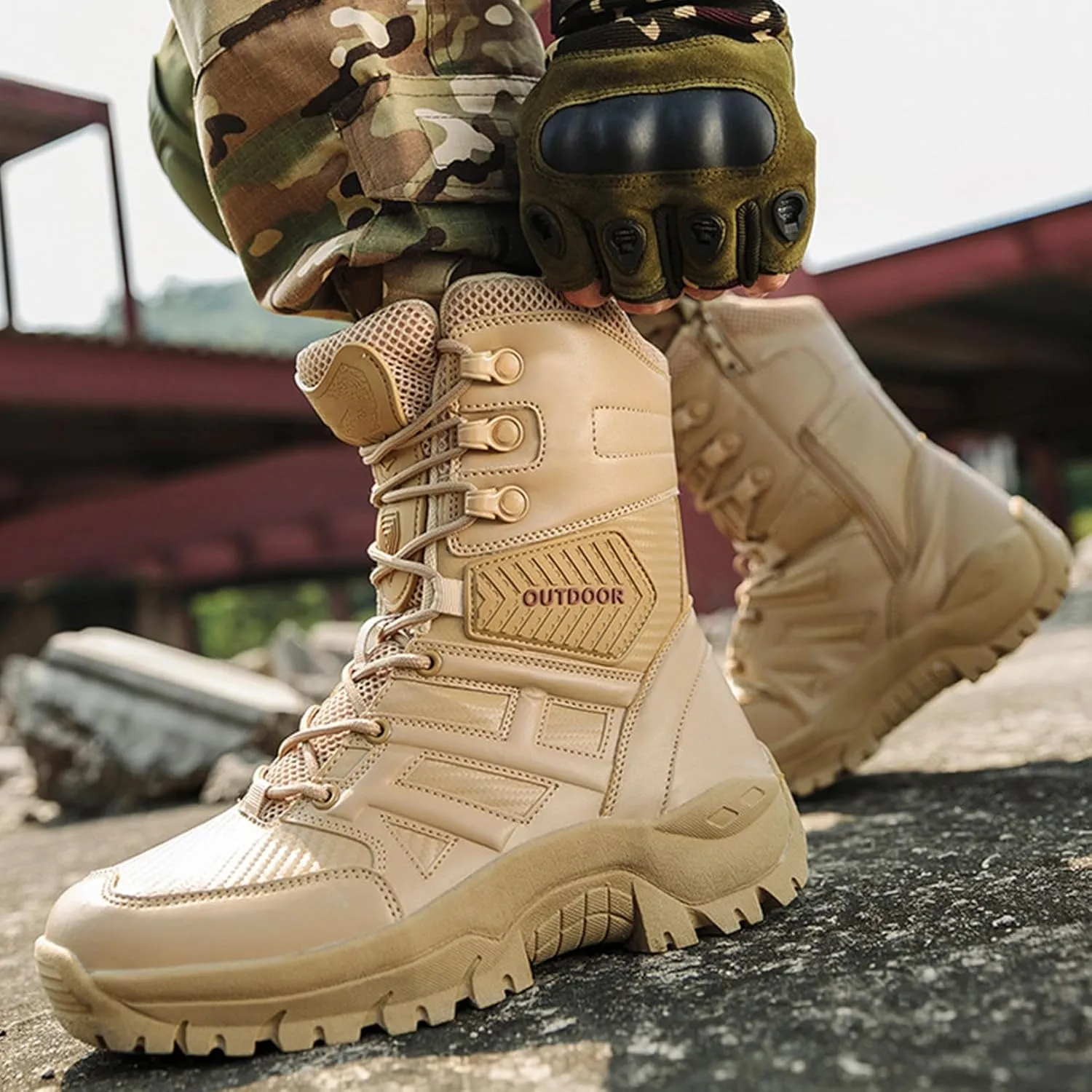 Kervaky Men's tactical boots, men's military boots, combat boots, breathable field boots, hiking boots