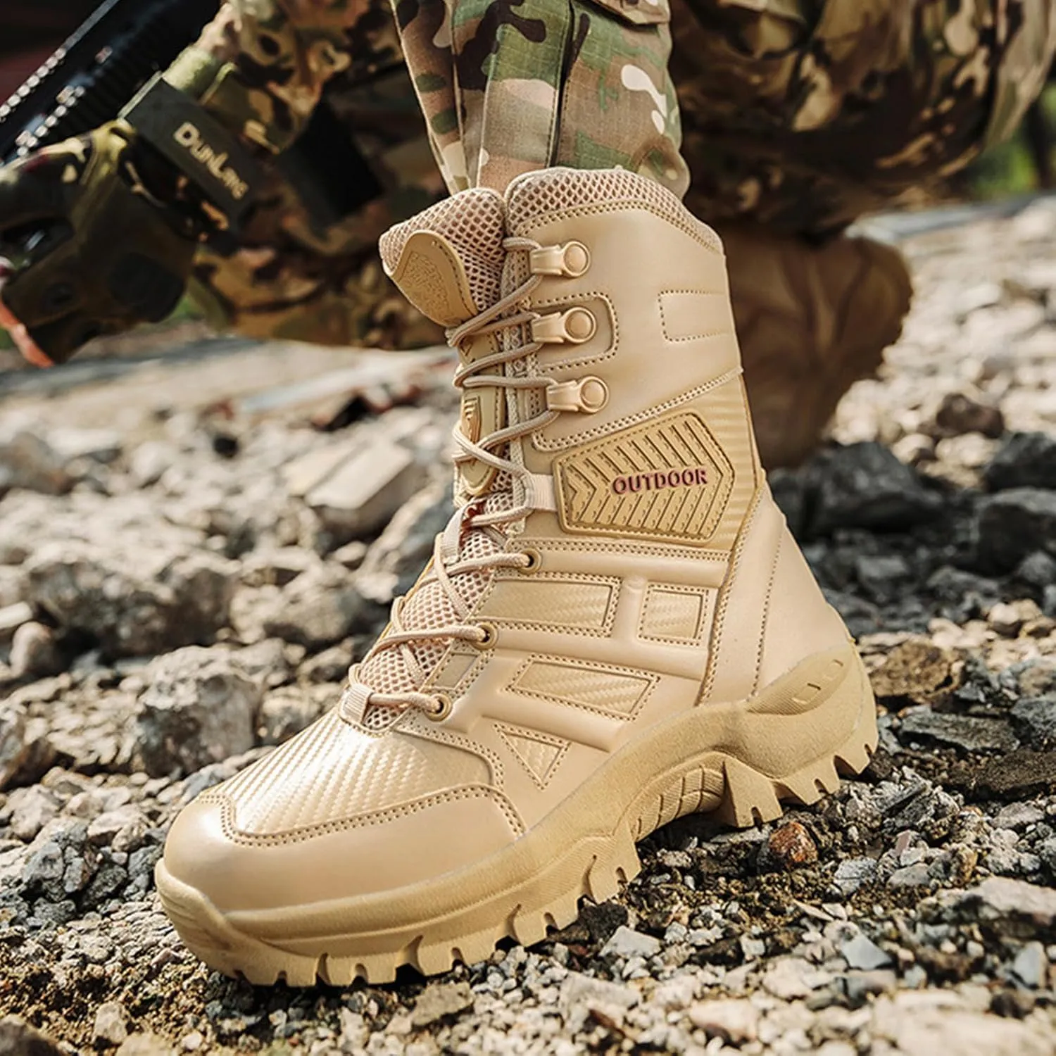 Kervaky Men's tactical boots, men's military boots, combat boots, breathable field boots, hiking boots