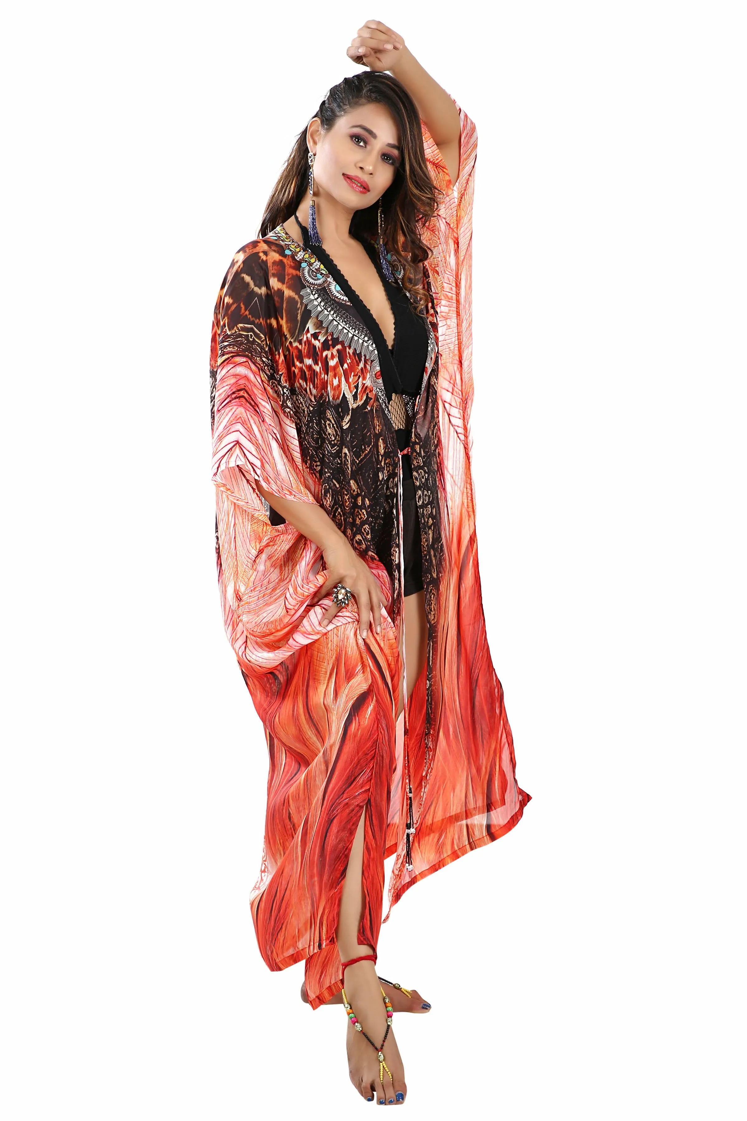 Lace Up Silk Kaftan Kimono Silk Caftan Robe animal Print Caftan kimo