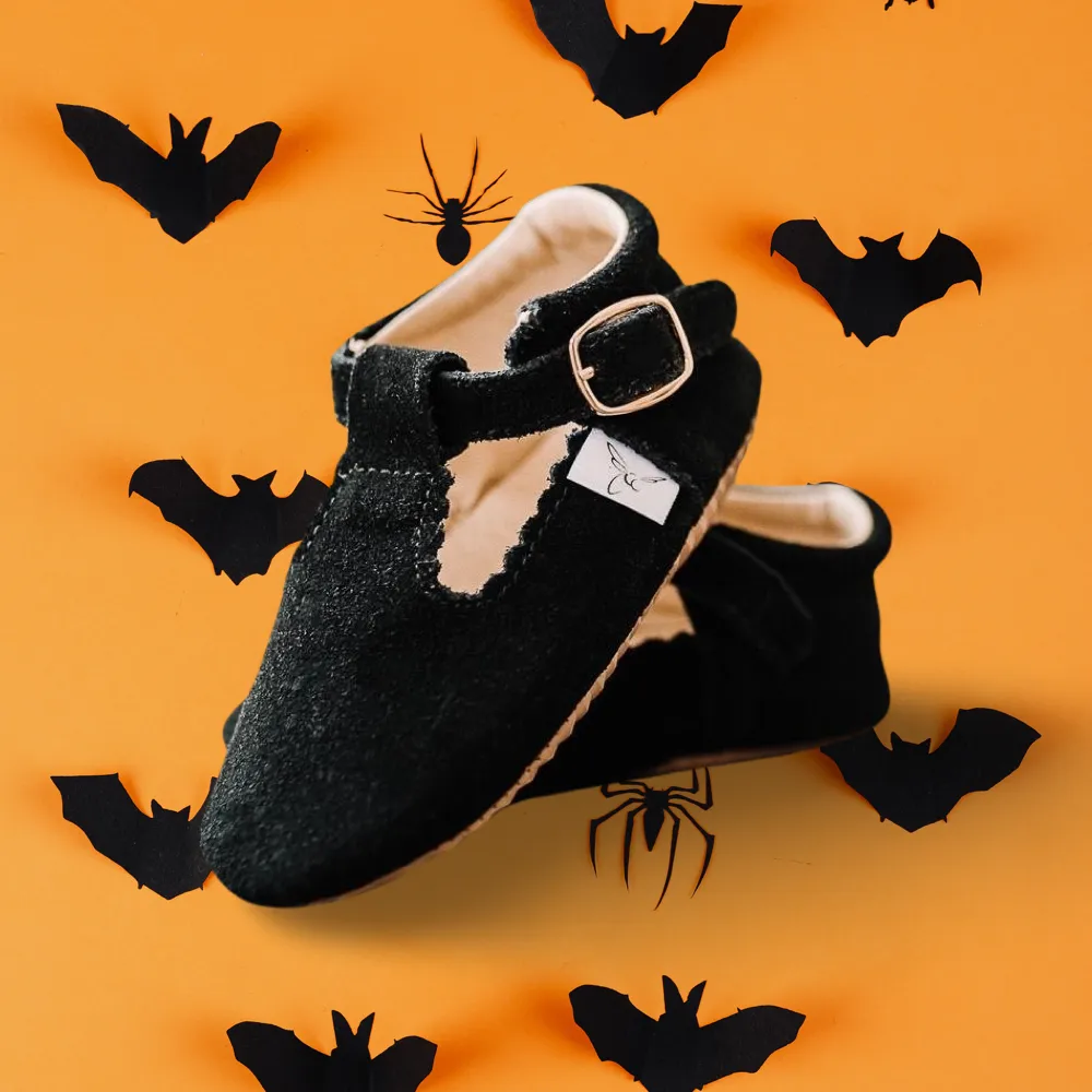 Little Love Bug Black Suede T Bar