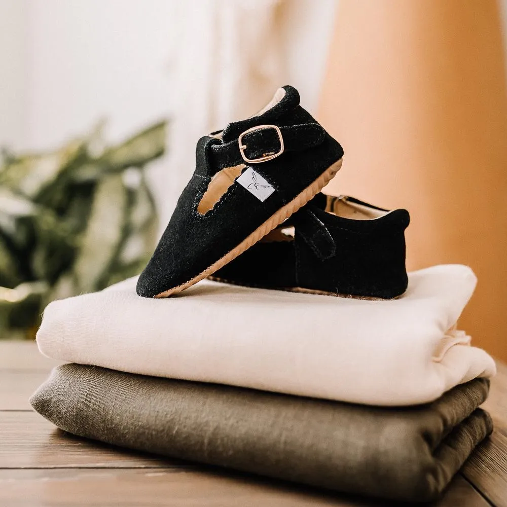 Little Love Bug Black Suede T Bar