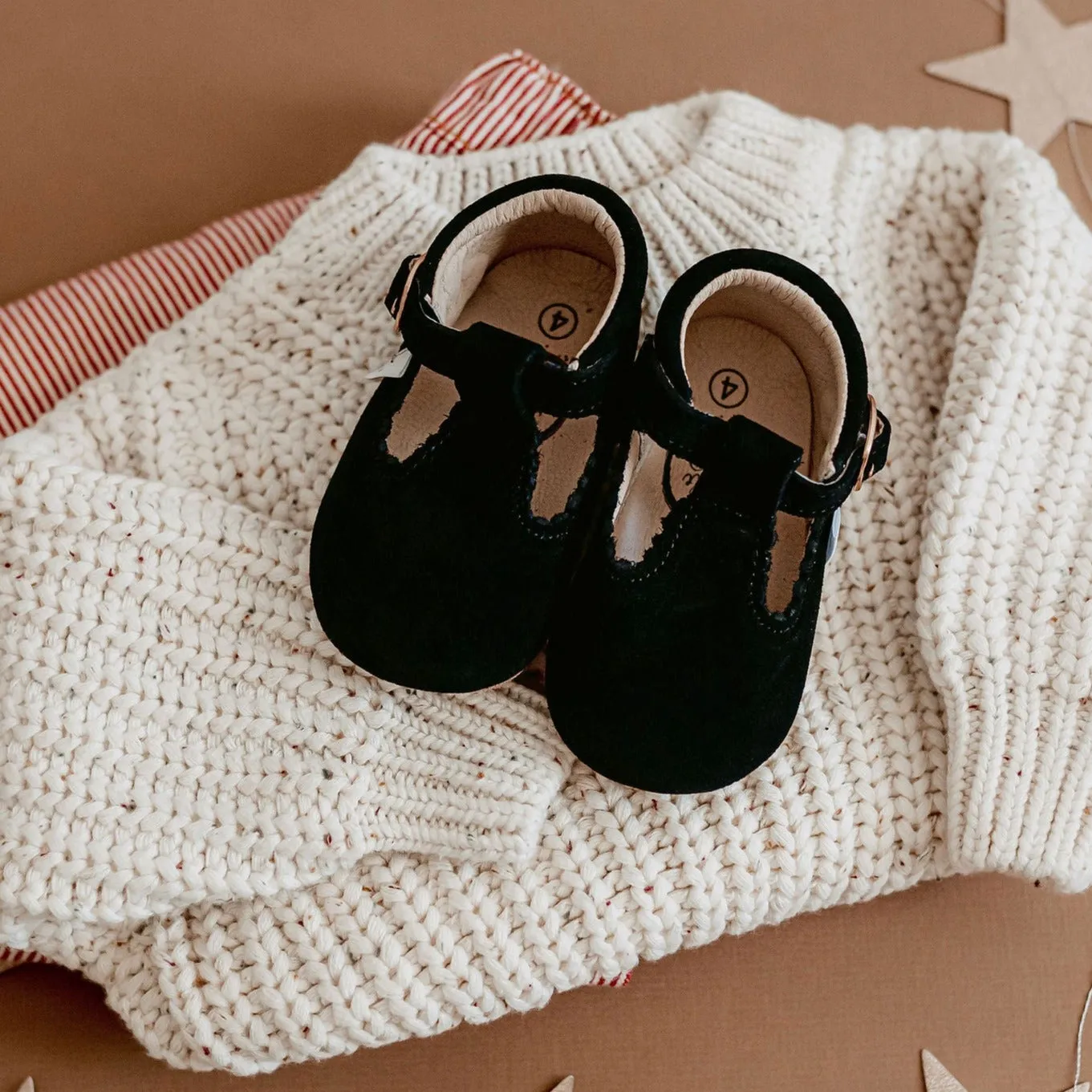 Little Love Bug Black Suede T Bar