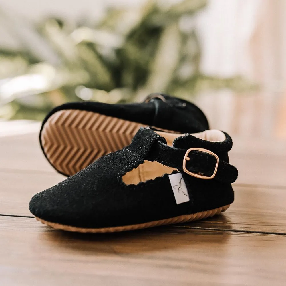 Little Love Bug Black Suede T Bar