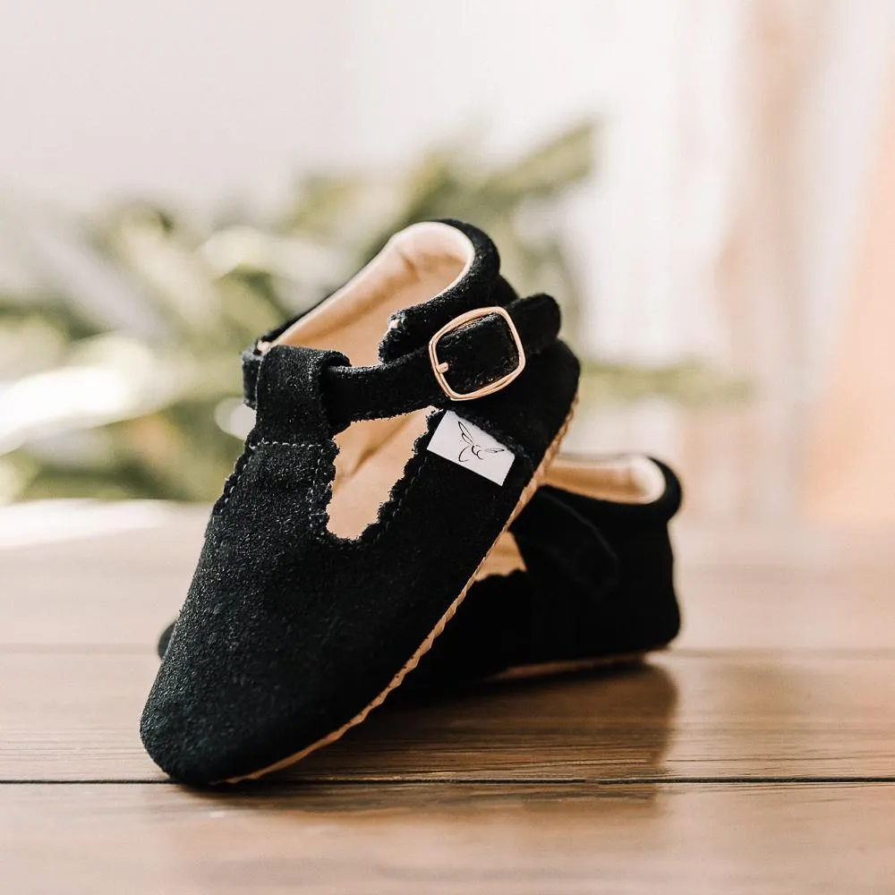 Little Love Bug Black Suede T Bar