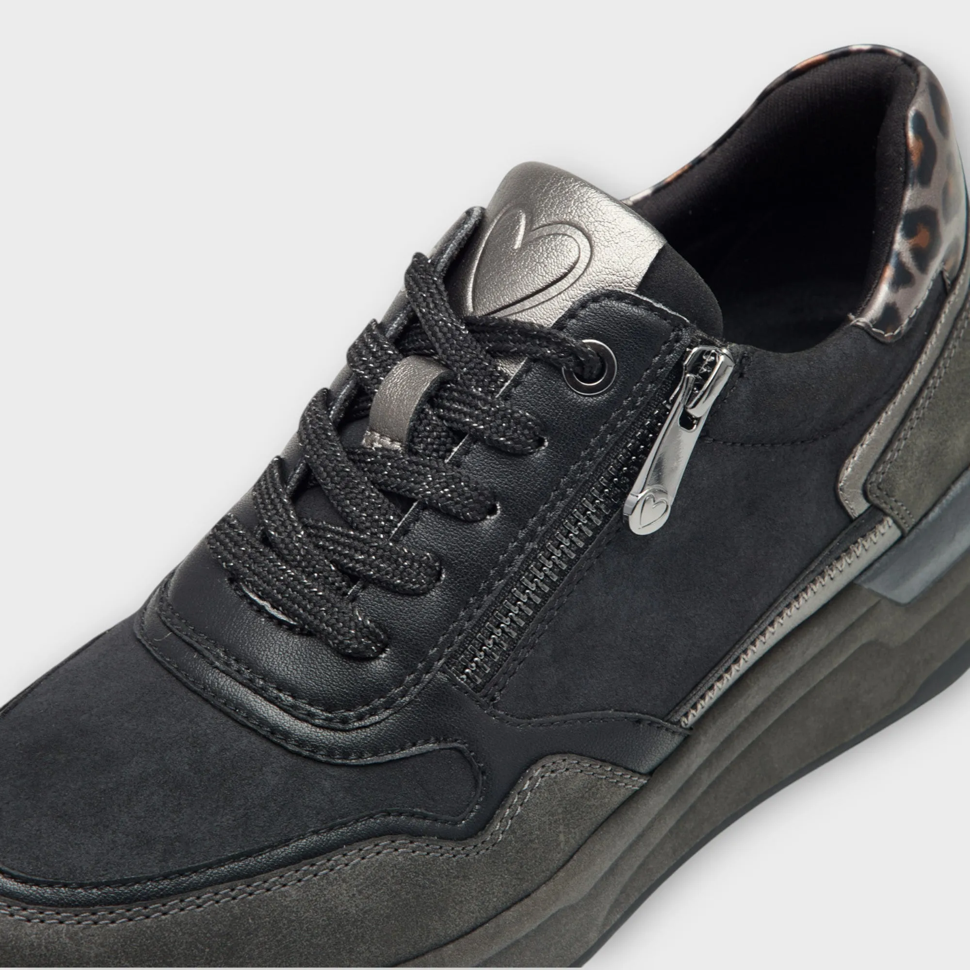 Marco Tozzi Black Trainers with Wedge Sole and Gold Detail