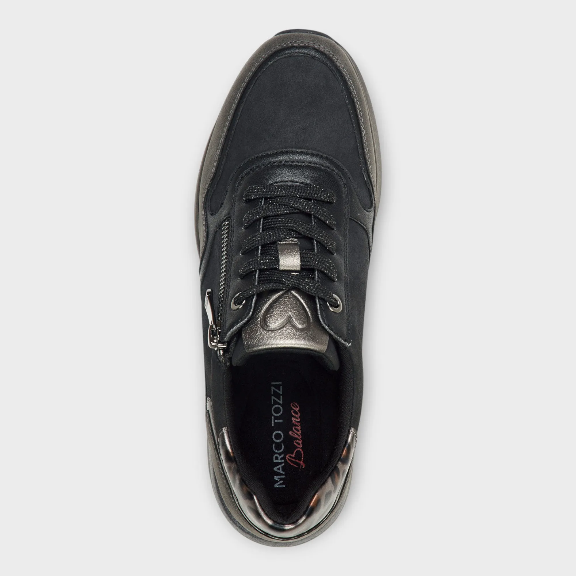 Marco Tozzi Black Trainers with Wedge Sole and Gold Detail