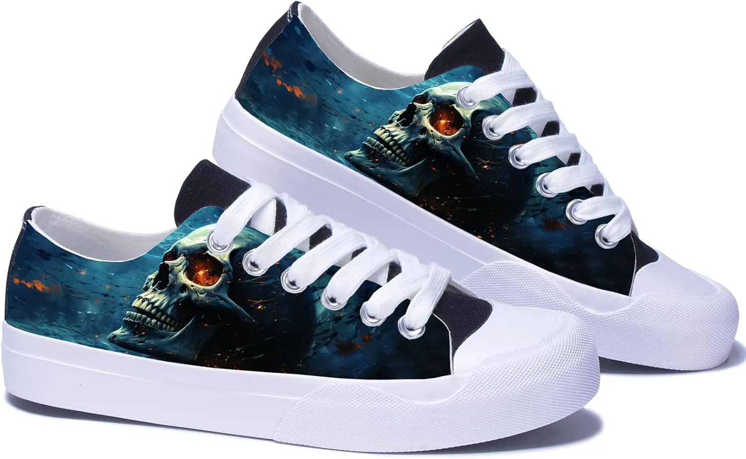 Men Skull Printed Shoes Custom Personalized Design Cool Print Low Top Fashion Sneakers for Teen Boys Girls Student Women Canvas Shoes Cosplay Classic Casual Shoes