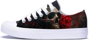 Men Skull Printed Shoes Custom Personalized Design Cool Print Low Top Fashion Sneakers for Teen Boys Girls Student Women Canvas Shoes Cosplay Classic Casual Shoes