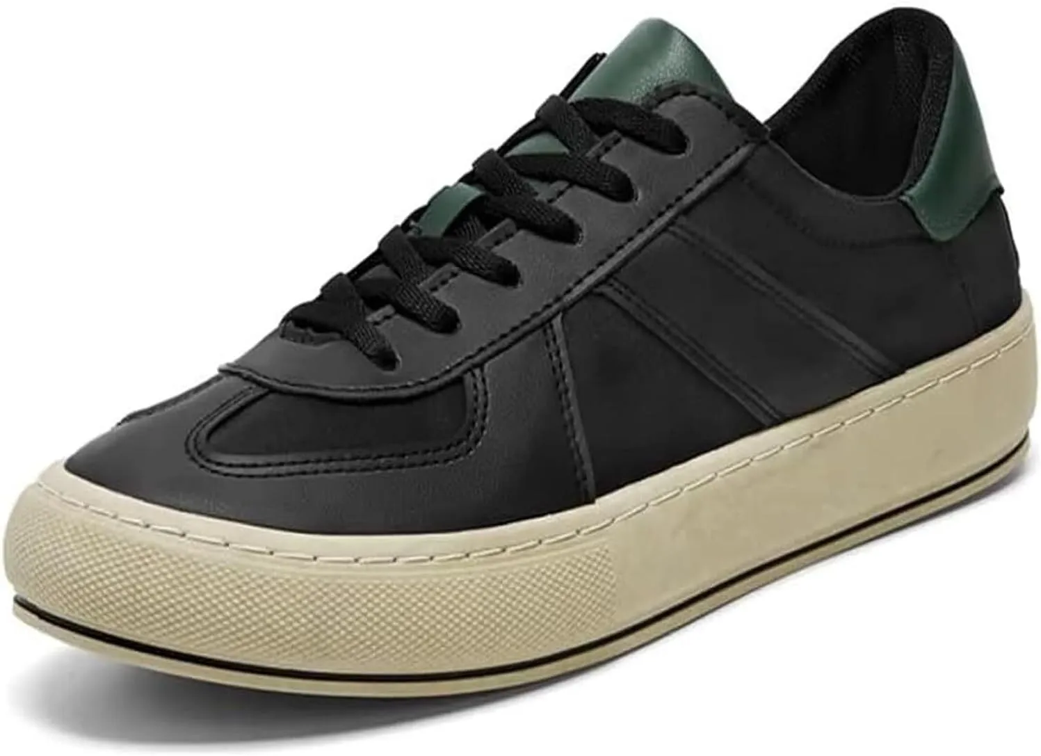 Men's Casual Sneakers Comfortable Lightweight Leather Low Top Non-Slip Skate Shoes Lace-up Walking Shoes